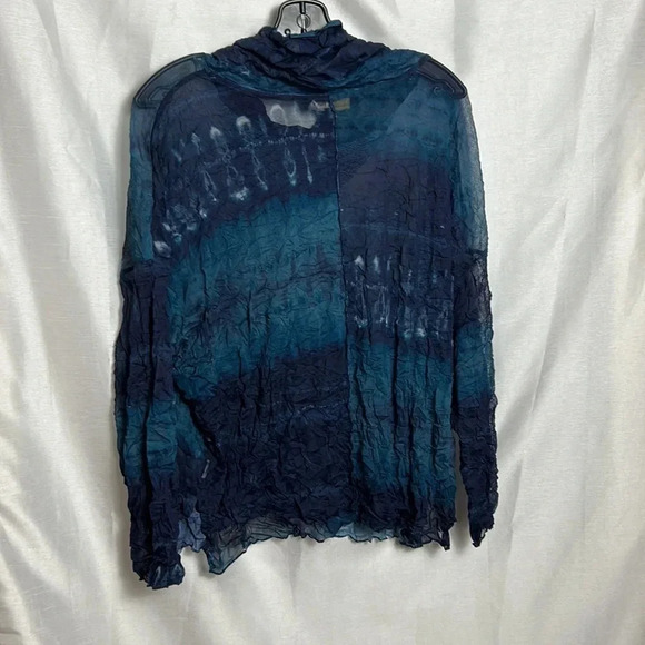 HABITAT  LIV blouse,women NEW! XS Blue,gauzy,crinkle,sheer,mesh,cowl - Picture 8 of 15